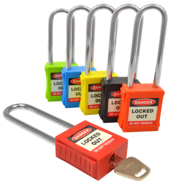 These Asec Safety Lockout Tagout Padlocks with long shackles (82mm shackle height) are designed to be used for lock out / tag out (LOTO) applications and they are non-conductive, non-sparking, and resistant to chemicals and corrosion.