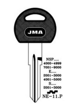 JMA NE-11.P Plastic Top Key Blank to suit Neiman and other vehicle locks, Plastic Head Steel Key 