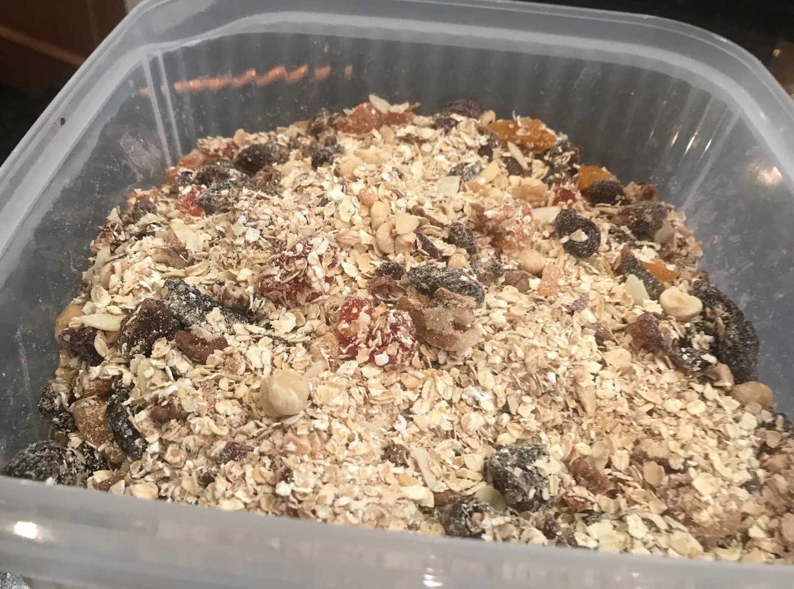 tub of pre-mixed delicious muesli made by pamela kemp